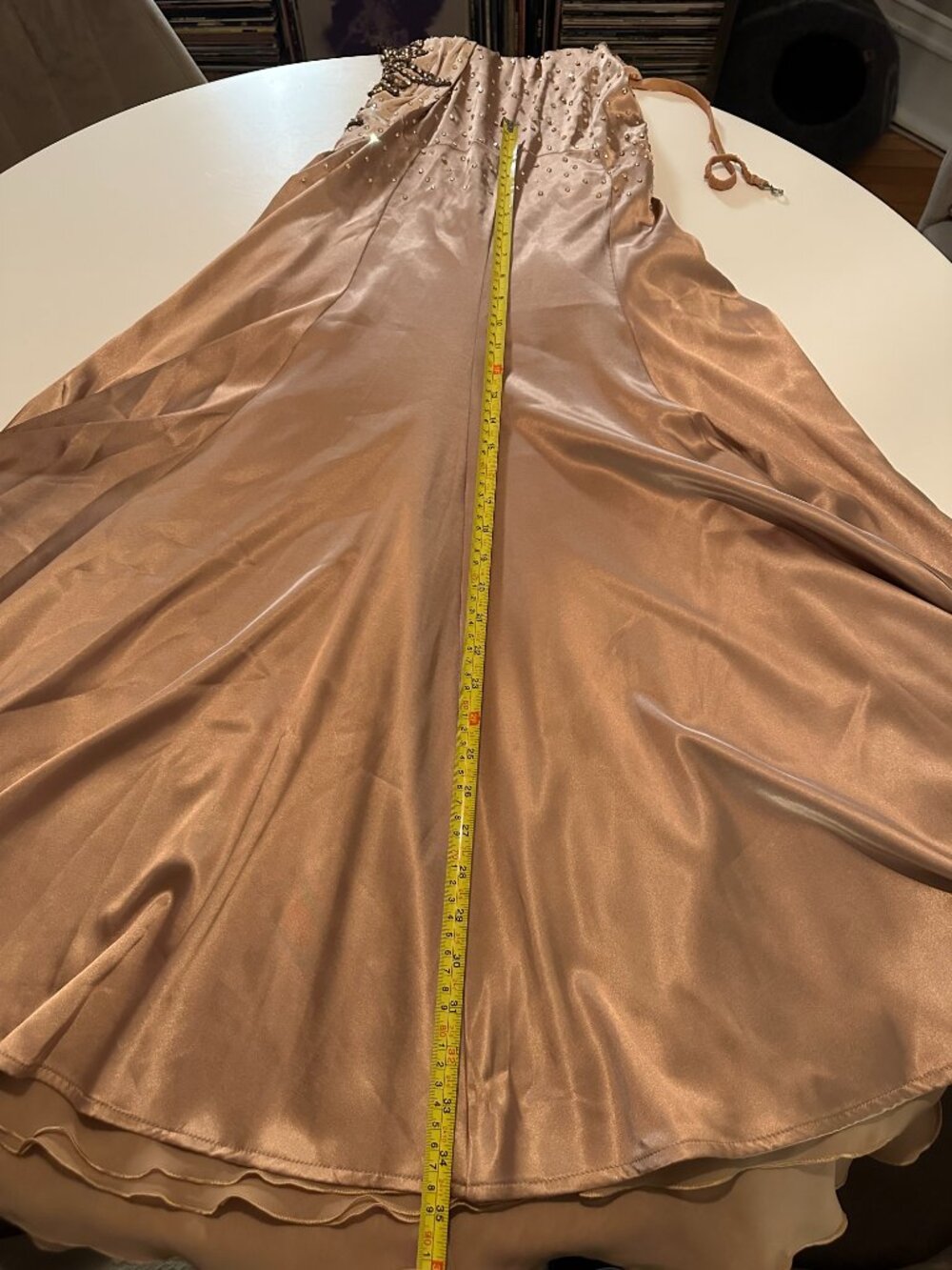 Liquid Gold Gala Evening Gown, Beaded Formal Maxi Dress XS/S, Black Tie Event - Picture 12 of 16